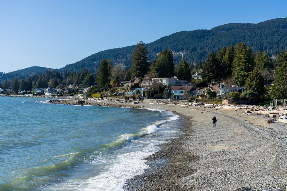 Indian Cuisine in Dundarave. Dundarave Beach on a beautiful sunny day. West Vancouver, BC, Canada.